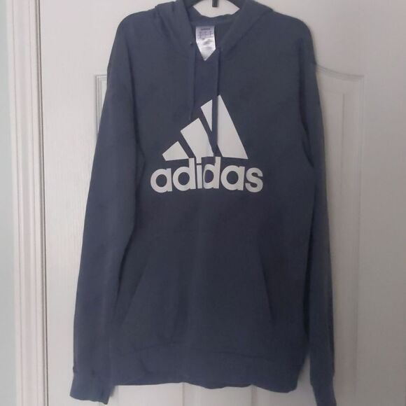 Adidas hoodie men's size large. Bluish gray with Adidas printed all over. - Picture 1 of 5